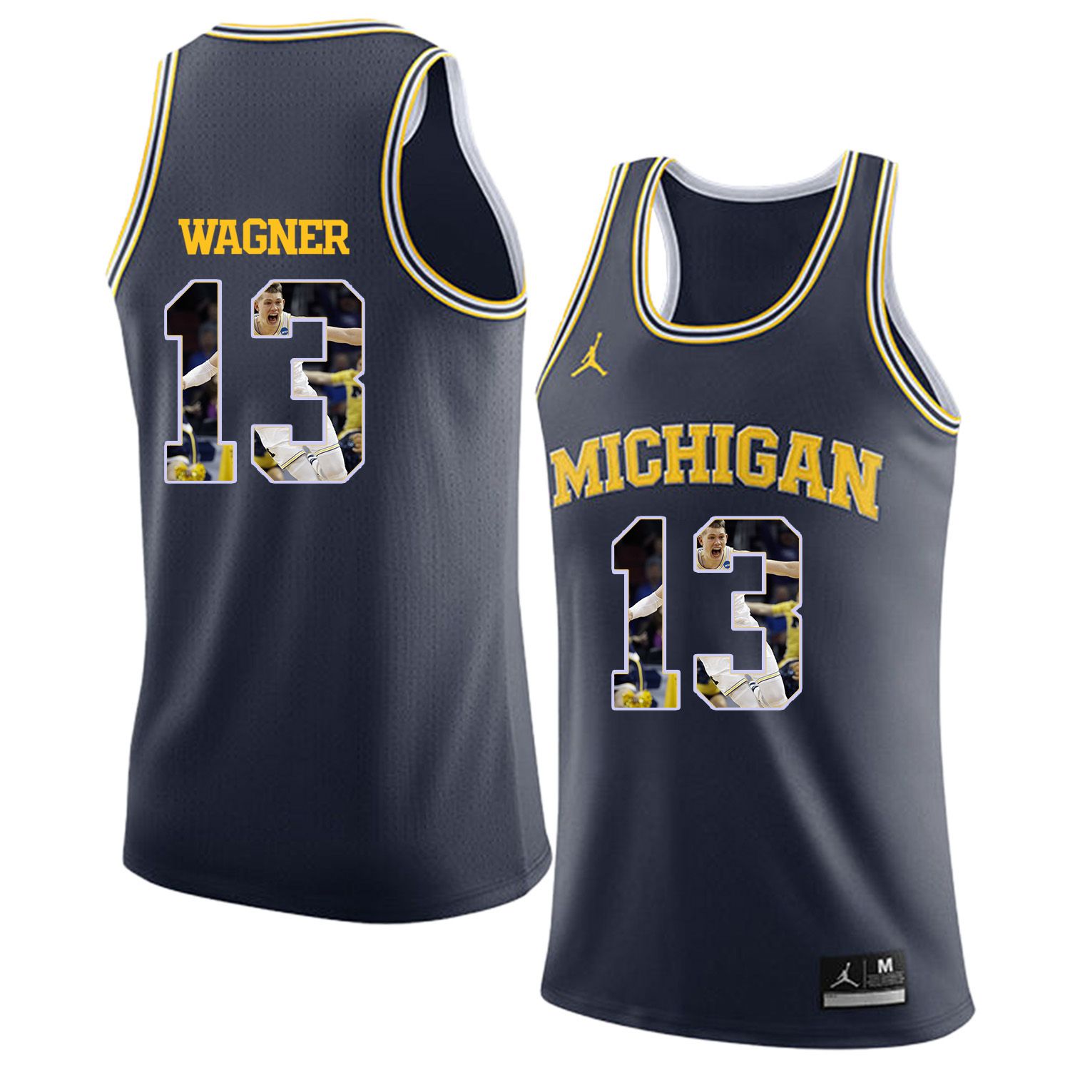 Men Jordan University of Michigan Basketball Navy 13 Wagner Fashion Edition Customized NCAA Jerseys